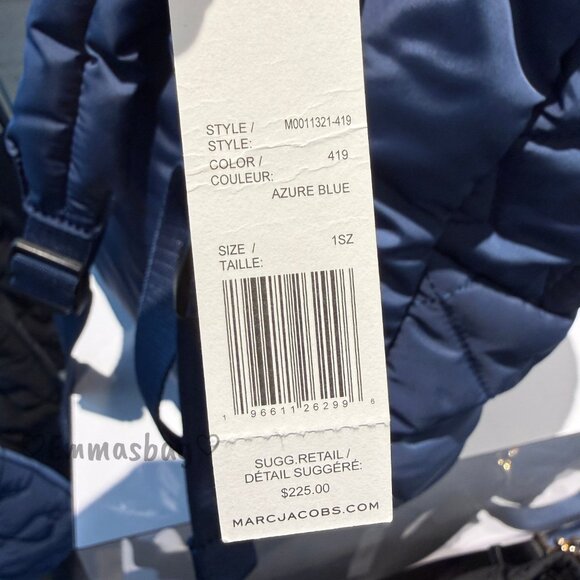 Marc Jacobs Quilted Nylon Small Backpack Azure Blue M0011321 $225